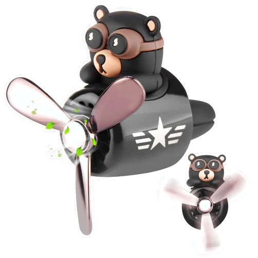 Tomatong Car Air Freshener Cute Bear Pilot Halloween Car Perfume Diffuser Vent Clip Rotating Propeller Automobile Air Outlet Fan Car Aromatherapy Christmas Easter Gifts for Men Women(with 2 Incense Slices)