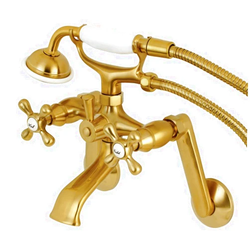 Kingston Brass KS269SB Kingston Tub Wall Mount Clawfoot Tub Faucet with Hand Shower, Brushed Brass