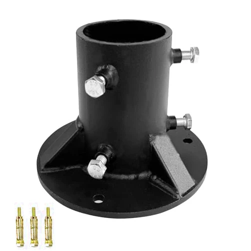 Generic Base Flange,Chain Link Fence Pole Floor Flange,for Fixing Street Light/Flag/Mailbox/Fence Pole etc.,Black Heavy Solid Fence Post Concrete Mount, Including Bolt Side Screws (2.5 Inch)