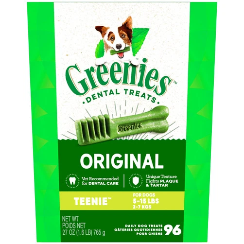 Greenies Original Teenie Natural Dental Care Dog Treats, 27 oz. Pack (96 Treats)