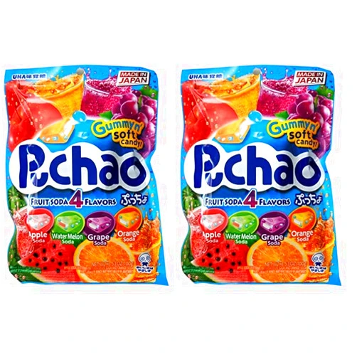 BESTCROF UHA mikakuto Puchao Soft Chewy Candy with Gummy Bits, 4 Fruit Soda Flavors with Apple, Watermelon, Grape, and Orange, 3.53 Oz (Pack of 2)