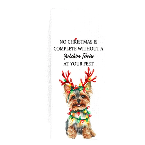 INDAJEDN Funny Christmas Yorkshire Terrier Kitchen Towels, Yorkshire Terrier Gifts for Women, Yorkie Gifts Dish Hand Tea Towels, Christmas Dog Kitchen Bathroom Decor, 16x24 Inch