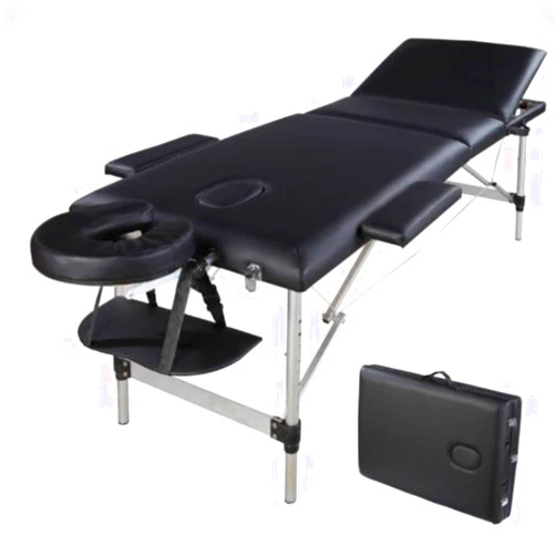 LeftCafe Portable Massage Bed, 73 Inch 3 Folding Aluminum Tube Adjustable Salon Spa Table,Facial SPA Professional Massage Bed (Black)