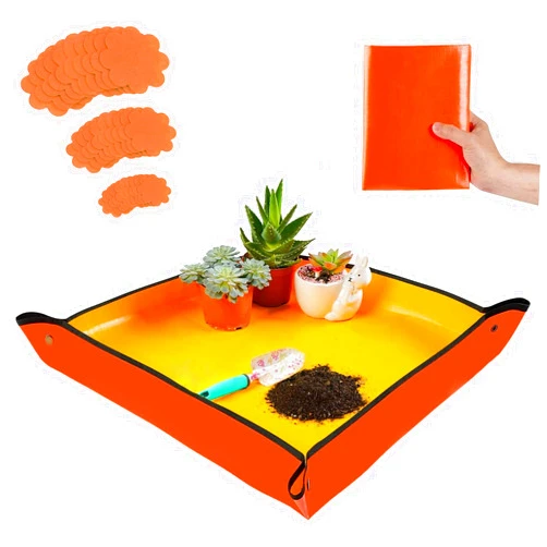 PBQWXES Thickened Repotting Mat for Indoor Plant Transplanting & Soil Mess Control, Foldable Potting Mat for Succulent Plant, Waterproof Gardening Tray & 30Pcs Pot Hole Pads, Potting Gift for Gardener