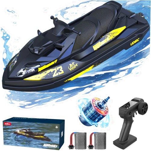 Captainrc RC Turbo Jet Boat 25+KPH Brushless, 2.4GHz Adult RC Jet Ski, RC Boat for Pools, Lakes and Rivers with 2 Batteries, LED Light, Low Battery Alarm