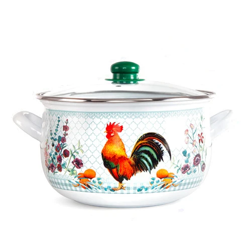 STP GOODS Enameled Aluminum Soup Pot Golden Rooster Belly Deep Casserole Cooking Pot with Glass Lid Enameled Camping Cookware Camping Stockpot for Cooking (6.55-qt. (6.2 L))