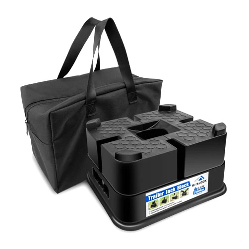 ROBLOCK Trailer Jack Block, 1 PC RV Camper Stabilizer Blocks with Bag for Travel Trailer, G.V.W: 25000 lbs, Use for Any Tongue Jack, Post, Foot, 5th Wheels, Round Square or Scissor Stabilizer (Black)