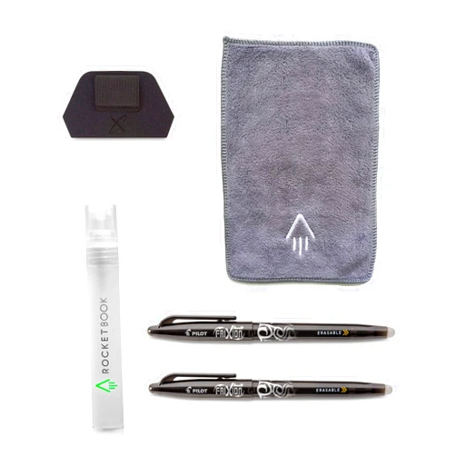 Rocketbook Smart Notebook Accessory Kit - 2 Black Capped FriXion Pens, 1 Spray Bottle, 1 Microfiber Cloth, and 1 Pen Station Scannable Notebook Accessories - Write, Scan, Erase, Reuse