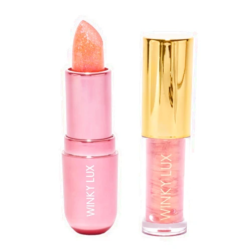 Winky Lux Pink Opal Glimmer Balm & Pink Opal Lip Oil Duo – pH Custom Color Lip Balm & Hydrating Lip Oil Set with Jojoba Oil & Ceramides, Subtle Vanilla Scent, Vegan & Cruelty-Free
