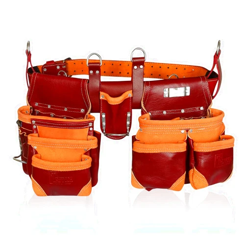 TRUTUCH Grain Leather 18 Pockets | Tool Rig Set | Tool Pouch | Drywall Tool Belt | Carpenter Tool Bag | Leather Tool Belts for Men | Construction | Framers | Electrician (Maroon)