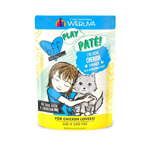 Weruva B.F.F. PLAY - Best Feline Friend Paté Lovers, Aw Yeah!, Chicken Cherish with Chicken, 3oz Pouch (Pack of 12)