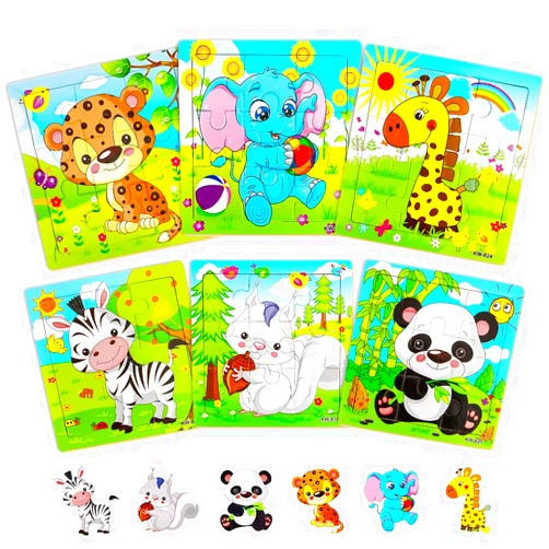 Aitey Set of 6 Toddler Puzzles Ages 2-4, Wooden Jigsaw Puzzles for Kids Ages 3-5, Puzzles for Toddlers 2 3 4 Year Old, Kids Puzzle Toys with Animal Patterns Educational Toys for Boys and Girls