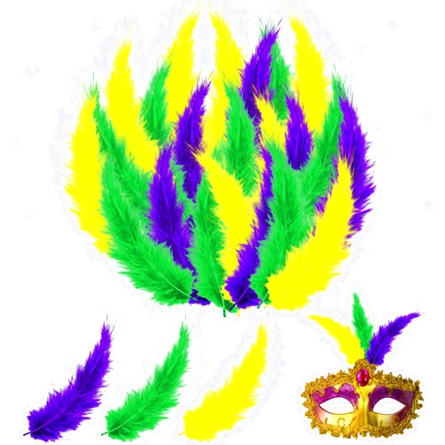 LOVYNO 300Pcs Mardi Gras Feathers Mardi Gras Party Green Yellow Purple Feathers for DIY Craft Decorative Carnival Colorful Feathers for Party Costumes Hair Accessories Masks Wind Chimes Decoration