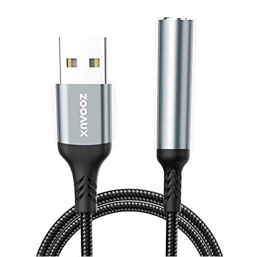 ZOOAUX USB to 3.5mm Jack Audio Adapter,External Sound Card USB-A to Audio Jack Adapter with Aux Stereo Converter Compatible with Headset,PC Windows,Laptop Mac,Desktops,Linux,PS4 PS5 and More (Grey)