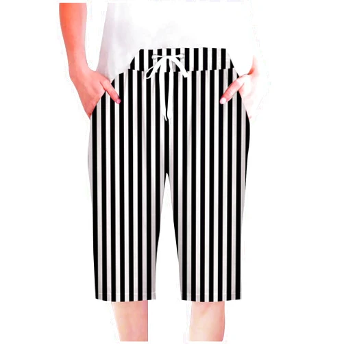 Generic Summer Trendy Stripe Shorts for Womens Comfy Soft Elastic Waist Drawstring Casual Short Beach Pants with Pocket