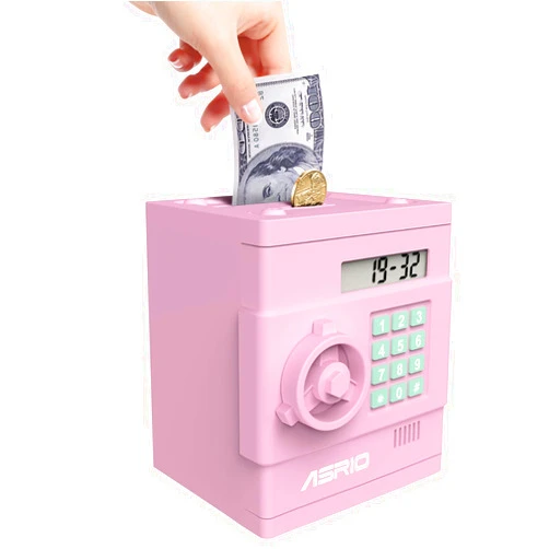 ASRIO Piggy ATM Bank for Kids Toy,Real Money Cash Coin Bank Money Saving Box Password with Code Lock，Boys Girls Holiday Present Toys for Ages 6-14