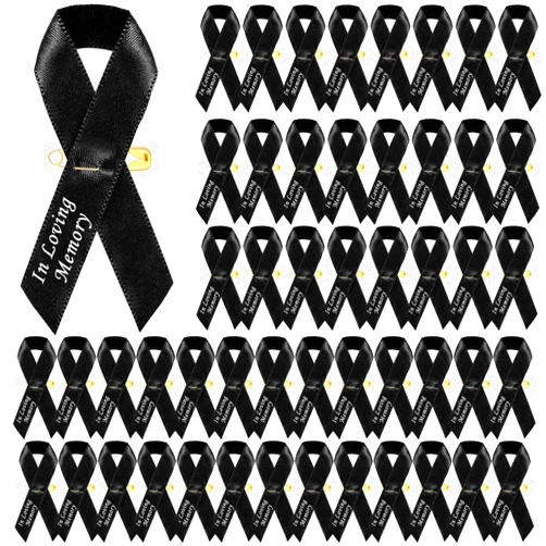 Ysleen 50 Pcs Black Funeral Ribbons Pins Memorial Ribbon Classic Mourning Sympathy Ribbons with Safety Pins for Funeral Event Bereavement Remembrance Service