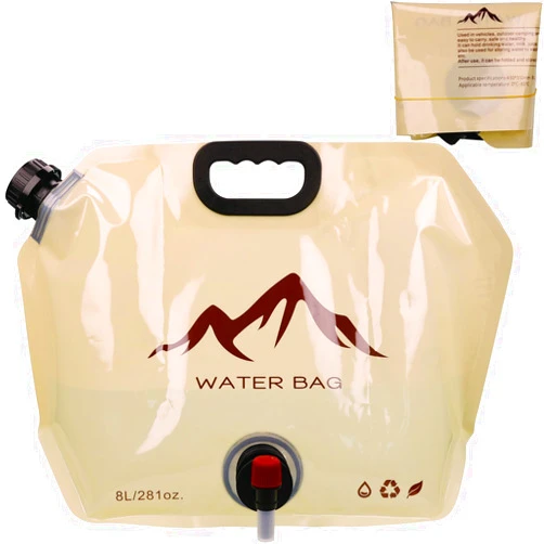 Auerllcy Outdoor Portable Folding Water Bag, 8L Collapsible Water Storage Bag with Adjustable Faucet, Large Capacity Camping Water Container Bag (Khaki)