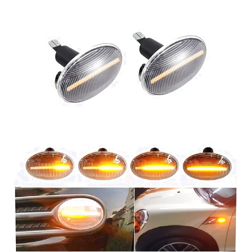 Jyzpine tree Dynamic LED Side Marker Light led front fender side marker light Amber Error Free Flowing Sequential Blinker Turn Signal Lamp Assembly Compatible With Mini Cooper R55 R56 R57 R58 R59 (Clear Lens)