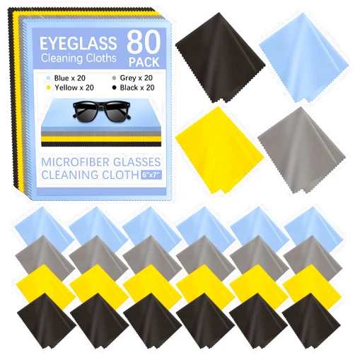 Lipetol 80 Pack Microfiber Cleaning Cloth for Glasses, Multi-Color Eye Glasses Cleaning Cloth Bulk 6