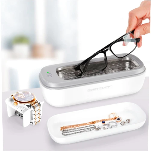 Whaline Jewelry Ultrasonic Cleaner for Gold Silver Ring Earring All Jewelry, Small Sonic Cleanser Machine for Eyeglass Watch Coin Retainer at-Home or Travel Use(300ML)