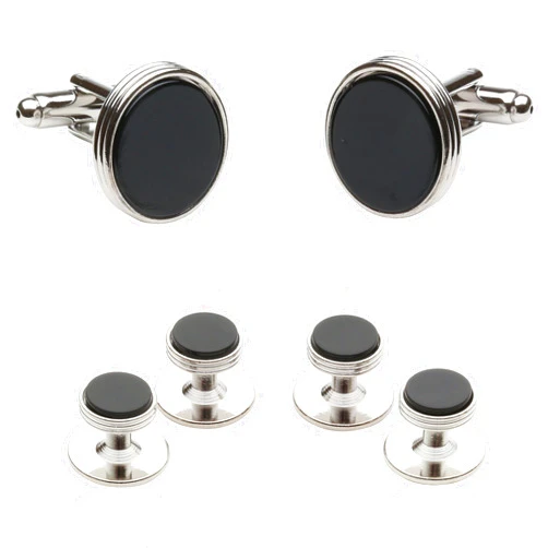 Cuff-Daddy Tuxedo Cufflinks and Studs Formal Set – Onyx and Silver-Tone – Men’s 5/8
