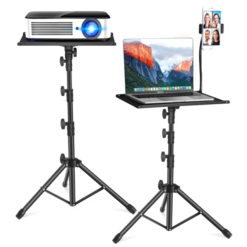 HOLDOOR Projector Stand,Laptop Tripod Stand Adjustable Height up to 47.2 Inch with Gooseneck Phone Holder, Portable for Outdoor Movies-Detachable Computer DJ Racks Holder Mount