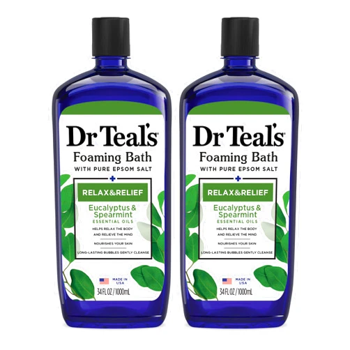 Dr Teal's Foaming Bath with Pure Epsom Salt, Relax & Relief with Eucalyptus & Spearmint, 34 fl oz (Pack of 2)