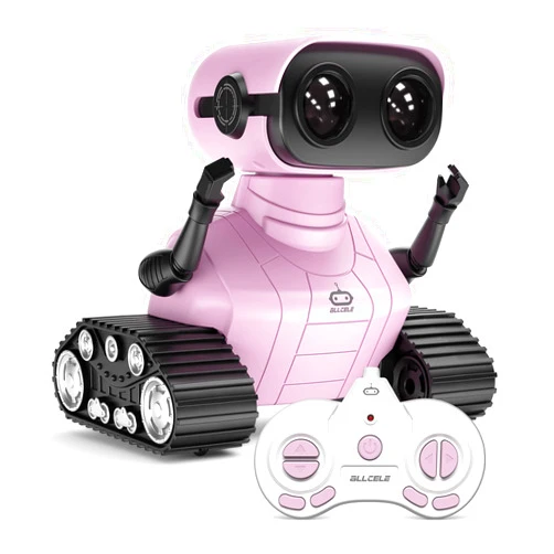 ALLCELE Girls Robot Toy, Rechargeable RC Robot for Kids, Remote Control Toy with Music and LED Eyes, Gift for Children Age 3 Years and Up - Pink