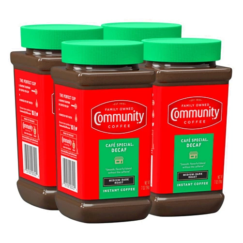 Community Coffee Café Special Decaf. Medium Dark Roast Instant Coffee, 7 Ounce Jar (Pack of 4)