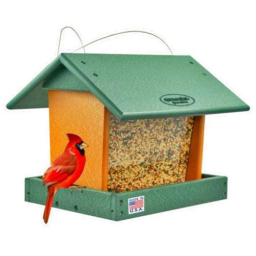 DutchCrafters Poly Hanging Hopper Bird Feeder, Large Hanging Bird Feeder for Outside, Outdoors - Amish American Made (Turf Green & Cedar)