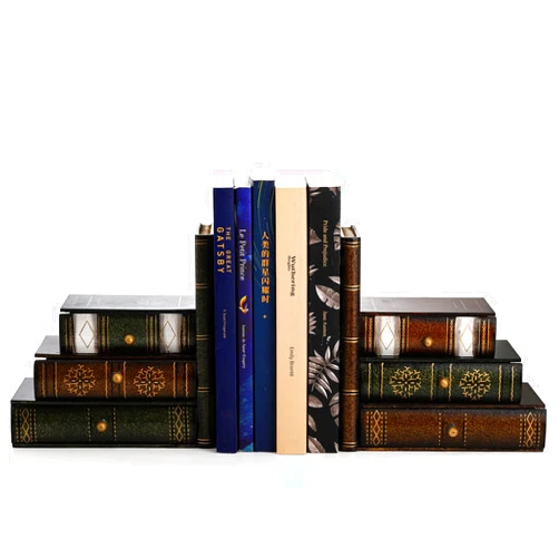 Fasmov Wood Bookends with Desktop Organizer Drawer Units, Decorative Bookends for Shelves, Office Desk Book Holder Stand, 1-Pair