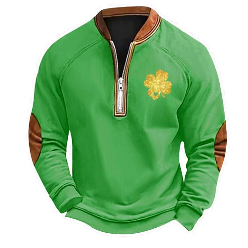 HOXZODT Sweatshirts for Men Quarter Zip St.Patrick's Day Mens Sweatshirt Shamrock Graphic Pullovers Top