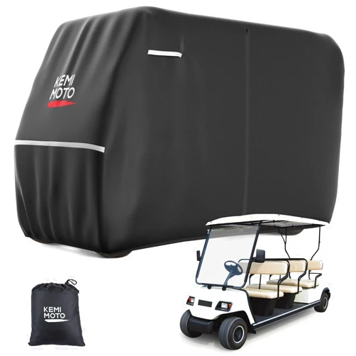 KEMIMOTO 600D Weatherproof Golf Cart Cover, Durable Protection for 6-Seater Golf Carts, Large Rainproof Cover Compatible with EZGO Club Car 6/4+2 Passenger, Black
