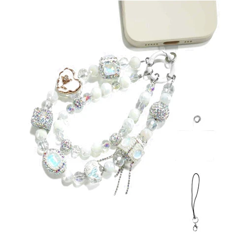 XODITO Phone Charm with Crystal/Handpainted Bead, Kawaii Hands-free Wrist Strap for Women Girl, Anti-lost Keychain, Cute Bag Charms