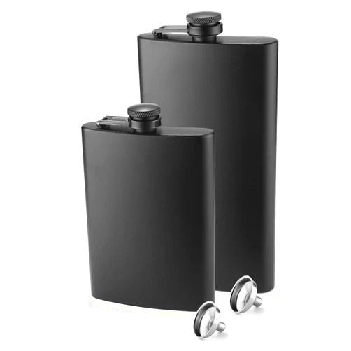 FYL YFS 2 Pack Hip Flasks for Liquor, 8 Oz & 12 Oz Matte Black Stainless Steel Leakproof Flasks with Funnel