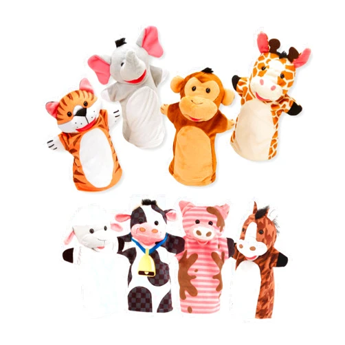 Melissa & Doug Animal Hand Puppets (Set of 2, 4 Animals in Each) - Zoo Friends and Farm Friends