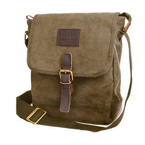TOPWOLFS Canvas Messenger Bag TOPWOLF Small Crossbody Bag Casual Travel Working Tools Bag Shoulder Bag Hold Phone Handset Anti Theft Green