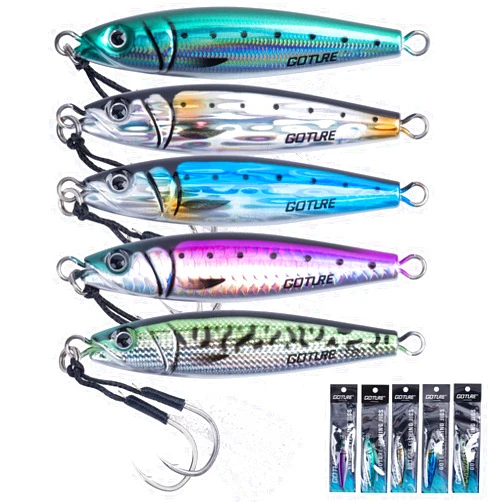 Goture Fishing Jigs Saltwater, 60g/80g/100g/150g Vertical Jigging Lures with Double Assist Hooks, Speed Fast Fall Jig Deep Sea Fishing Jigging Spoon Lures for Tuna,Salmon,Grouper Snapper, Kingfish