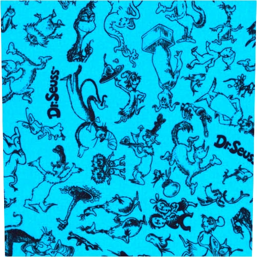 Generic Robert Kaufmann Celebrate Seuss! ADED 22858 4 Blue/Black Character Toss 100% Cotton Fabric