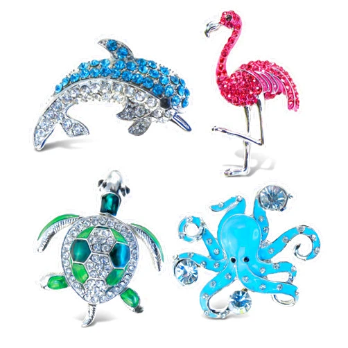 Aqua79 Beach Sparkling Refrigerator Magnet Set – Silver Dolphin, Flamingo, Sea Turtle, Octopus Magnets, Sparkly Animal Rhinestone Magnets for Door Fridge, Home Office Novelty Decor - Set of 4