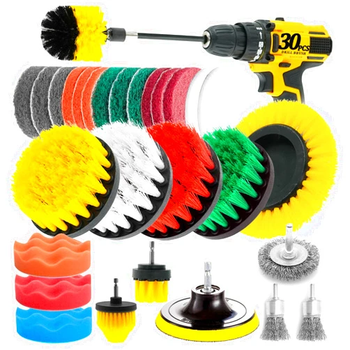 ETOUPA 30 Piece Drill Brush Attachments Set, Scrub Pads & Sponge & Wire Brush for Drill, Power Scrubber Brush with Extend Long Attachment, Drill Scrubber Brush Kit for Bathroom, Floor, Car, Grout
