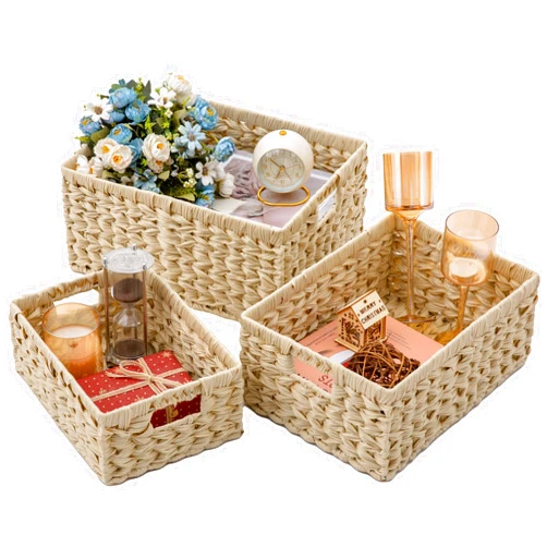 Homepeaz Set of 3 Wicker Storage Baskets, Eco Decorative Baskets With Built-in Handles, Multipurpose Nesting Countertop Baskets for Shelves, Kitchen Organizers, Pantry, Bathroom, Toilet, Closet