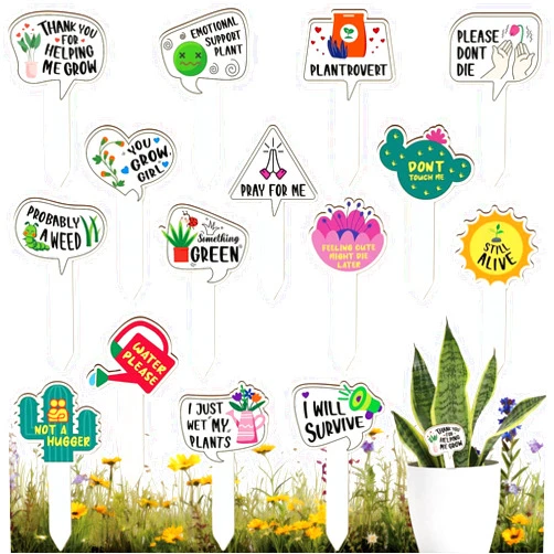 JUYRLE Funny Wooden Plant Labels- 15PACK Plant Tags for Succulent Flowers Greenery, Plant Markers for Outdoor Garden Waterproof, Plant Identification Stakes, Garden Accessories Gifts for Plant Lover