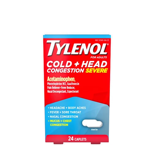 Tylenol Cold + Head Congestion Severe Medicine Caplets for Fever, Pain, and Congestion, Acetaminophen Pain Reliever, Fever Reducer, 24 Count