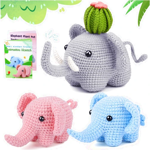 WONVOC Crochet Starter Kit, Beginner Crochet Kit for Adults, Step-by-Step Instructions, Video Tutorial, Knitting & Crochet Supplies, Complete Crochet Beginner Kit, for Creating Cute Elephant Family
