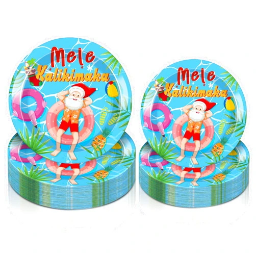 FillTouch 60 Pcs Christmas in July Decoration Mele Kalikimaka Paper Plates Summer Tropical Christmas Party Supplies Santa Beach Disposable Plate for July Christmas Hawaiian Party Decor Favors, 2 Size