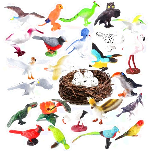 Kukifun 30Pcs Birds Animal Figures Playset,Assorted Realistic Bird Wildlife Toys with Nest Eggs,Parrot,Owl,Eagle,Hummingbird,Flamingo for Kids Educational Birthday Cake Decoration Party Favor School Projects