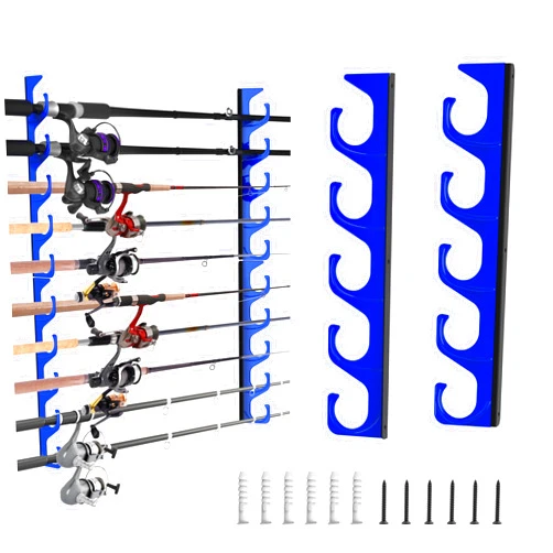 ZEAKOC Fishing Rod Rack,Wall or Ceiling Mounted Fishing Pole Holder for Garage(Blue,1PACK)
