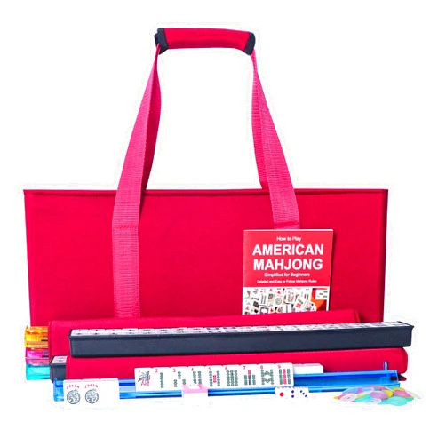 ZGME American Mahjong Set,166 Premium White Tiles with Red Soft Bag and Accessories,4 All-in-One Mahjong Racks with Pushers,Complete Western Mah Jongg,Mah-Jongg,Ma Jong Set
